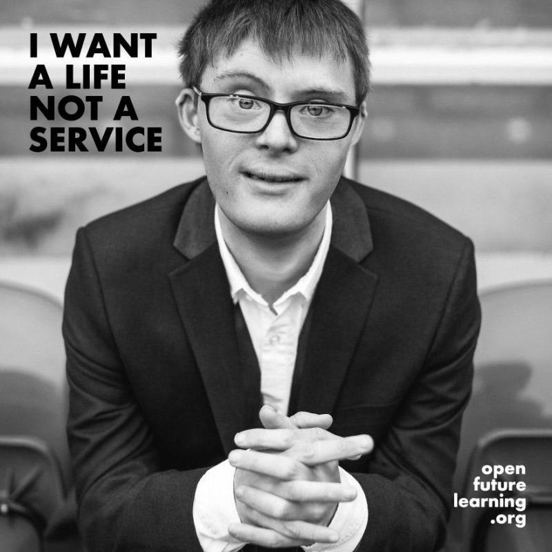 black and white image of a man with text that reads "I want a life, not a service"